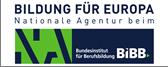 Das Logo der BILDUNG FÜR EUROPA (Nationale Agentur für Forschung) besteht aus einem blau-grünen Schild mit einem weißen "B" und dem Text "Nationale Agentur beim" in deutscher Sprache.